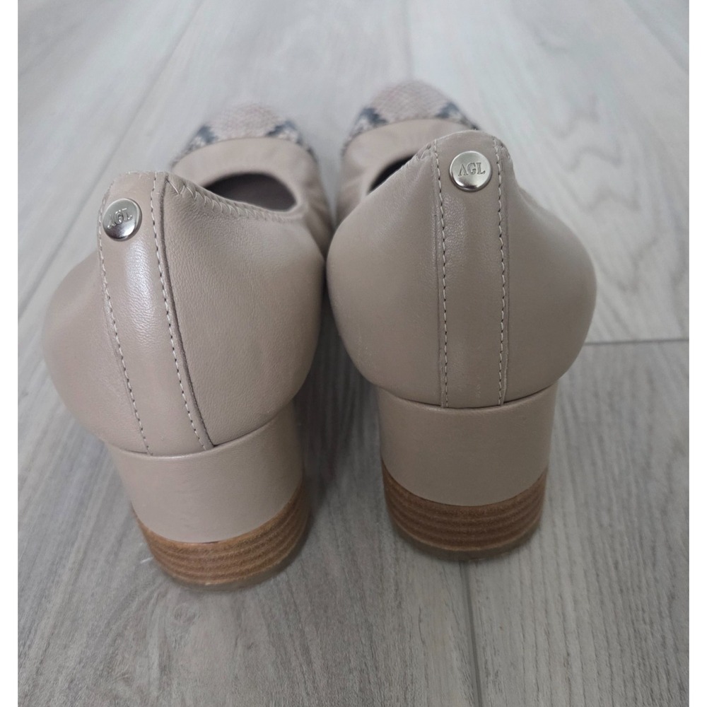 AGL Attilio Giusti Leombruni Snakeskin Cap Toe Pumps Block Heels Taupe 9/9.5 US - Picture 5 of 7